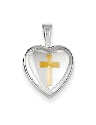 Sterling Silver Gold-plated Cross 12mm Heart Locket