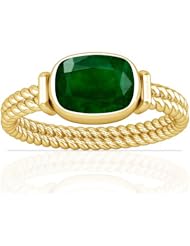 14K Yellow Gold Cushion Cut Emerald Womens Astrological Ring