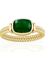 18K Yellow Gold Cushion Cut Emerald Womens Astrological Ring