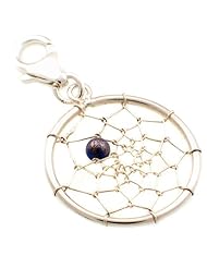 Welded Bliss Sterling 925 Silver Charm With Lobster Clip, Dreamcatcher Web Lapis Lazuli Bead WBC1236