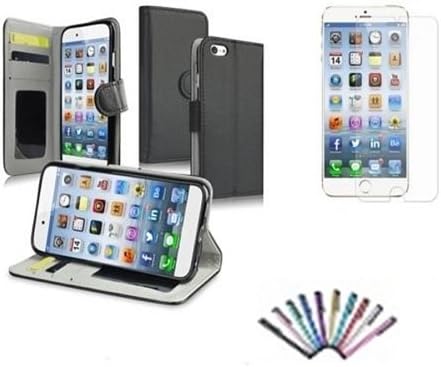 Apple iPhone 6 (4.7) Accessory Bundle. Wallet Stand Case+Screen Protector+Matching Stylus Pen+Cleaning Cloth. Everything You Need For One Price - Black
