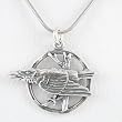 Round Raven Pendant and Moon on 18" Rhodium Plated Sterling Snake Chain in Sterling Silver for Men or Women, #8699