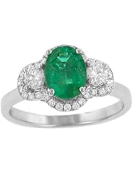 Halo Style Pave Diamond and Green Emerald Ring