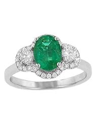 Halo Style Pave Diamond and Green Emerald Ring