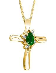 Emerald Cross Diamond Pendant 10K Yellow Gold