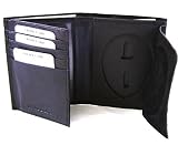 Genuine Leather Oval Badge Wallet, Trifold