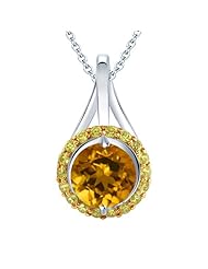 2.19 Ct Round Yellow Citrine and Yellow Sapphire 925 Sterling Silver Pendant 18"