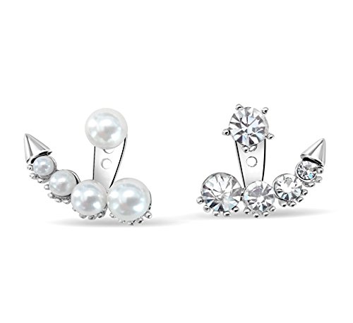 Cocorina Ear Jacket Earrings - Faux Pearl & Diamond Ear Jacket Earrings Mismatch Style