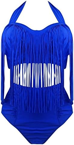 Feverishop 2 Piece Women's Retro High Waist Braided Fringe Top Bikini Swimwear Plus Size