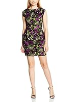 Rare London Vestido Floral Printed Peter Pan Neck Peplum (Negro / Morado / Verde)