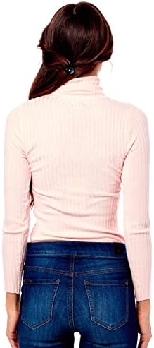Womens Ladies Nice Basic Dressy Turtleneck Ribbed Sweaters Tops (M, blush)