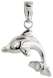 Sterling Silver Jeweled Dolphin Pendant, w/ Cubic Zirconia stones, 5/8 (16mm)