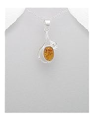 Baltic Amber Pendant Necklace In 92.5 Sterling Silver