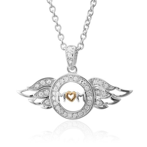 Sterling Silver Heart Love Angel Wing Mothers Day Diamond Pendant Necklace (GH, SI3-I1, 0.16 carat)
