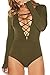 BomDeals Women's Sexy Deep V-neck Lace Up Bandage Tight Bodysuit Jumpsuit Leotard (S, Green)
