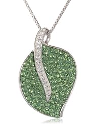 Carnevale Sterling Silver Green and White Leaf Swarovski Crystal Elements Pendant Necklace, 18"