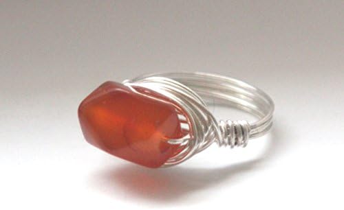 Sterling Silver Carnelian Rust Red Stone Wire Wrapped Size 6.75 - 7 Ring. Semiprecious Stone Jewelry. Christmas Birthday 25th Anniversary Valentines Gift for Her.