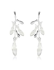 Sterling Silver Lucky Fish White Crystal Drop Diamond Earrings