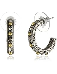 1928 Jewelry Silver Tone Brass Dotted Half Hoop Earrings