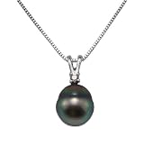 Tahitian Black Pearl Necklace with Diamond in 14K White Gold