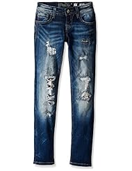 Apparel: Miss Me Little Girls Plaid Patchwork Denim Skinny Jeans, MK, 14 - Miss Me Girls 7-16 Child Code