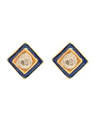22kt Gold Diamond Pave Enamel Stud Earring Hand Crafted Jewelry