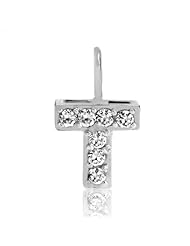 Bling Jewelry Sterling Silver CZ Pave Mini Block Alphabet Letter T Pendant