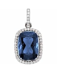 14K White Gold Antique Cushion Cut London Blue Topaz and Diamond Pendant -- LIFETIME WARRANTY