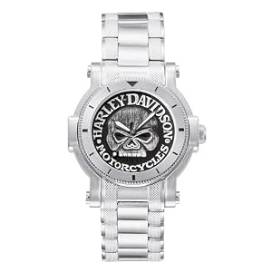 Harley-Davidson® Bulova Mens Watch, Antique Medallion Skull Dial, 76A11