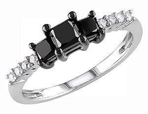 Black and White Diamond Three Stone Engagement Ring 1.0 Carat (ctw) in 10k White Gold, Size 5