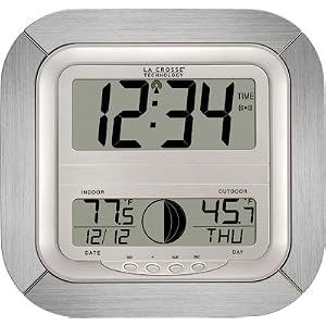 La Crosse Technology WS-8418AL-IT Digital Wall Clock with Moon Phase and Outdoor...