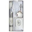 Silver-Plated Baptismal Gift Set in English with 14" Candle, Shell, Large Missal (5x3" Mother of Pearl), Handkerchief, Rosary, and Medal