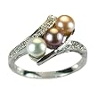 Pearl River Cubic Zirconia Tri Color Cultured Pearl Platinum Overlay Sterling Silver Ring