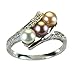 Pearl River Cubic Zirconia Tri Color Cultured Pearl Platinum Overlay Sterling Silver Ring
