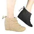 High Heels Stiefelette Wedge im Italy - Design 7 cm Keilabsatz schwarz und beige braun