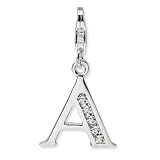 Sterling Silver CZ Letter A w/Lobster Claw Clasp Clasp Charm