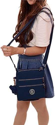 FakeFace Womens Teen Girls Extremly Lightweight Multi-layers Slim Simplicity Energetic Color Waterproof Nylon Messenger Crossbody Bag with Cartoon Pendant