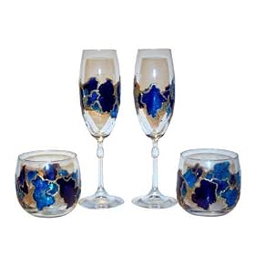 Click here to buy ArtisanStreet's Sapphire Anniversary Set 2 Champagne Glasses and 2 Large Candle Holders. Set....