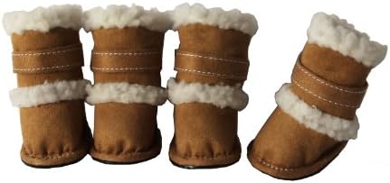Pet Life 'Duggz' Shearling Dog Shoes - Winter Dog Boots with Dual Hook-and-Loop enclosures for Ankle Support - Set of 4 Shoes for Dogs