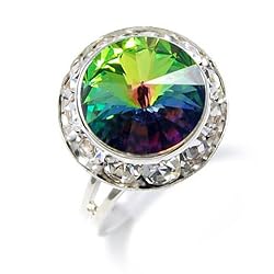 Silvertone Framed Vitrail Swarovski Crystal Fashion Ring
