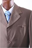 Mecca - Men's Superior 150's Single Breasted 4 Button Taupe Stripe Vested Dress Suit with Wide Leg Pants