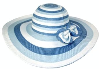 Womens Upf 50+ 100% Paper Straw 3-tone Stripes Bow Accent Wide Brim Floppy Hat