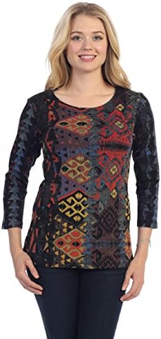 Katina Marie - Southwest Flair 3/4 Sleeve Geometric Print Scoop Neck Fashion Top