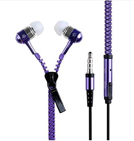 Zipper Style Tangle Free Earphones Headphones For Mobile Phone (Purpel)