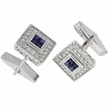 Simulated Tanzanite CZ Square Silver Simulated Diamond CZ Cuff Links Cufflink