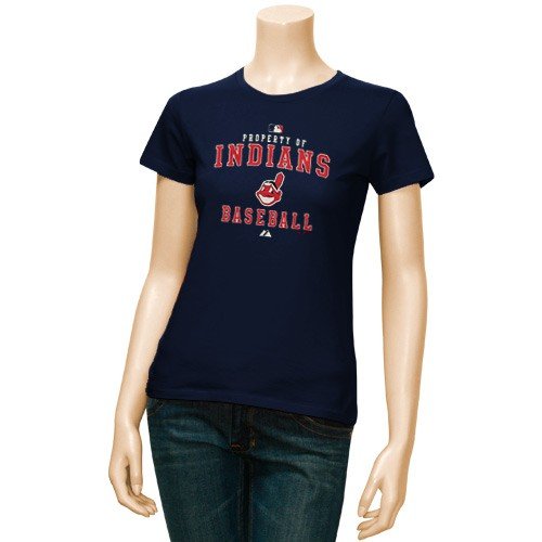 Majestic Cleveland Indians Ladies Navy Blue Property Of T-shirt (Large)