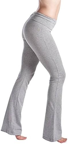 Foldover Solid Cotton Flare Yoga Pants (E4Z8)