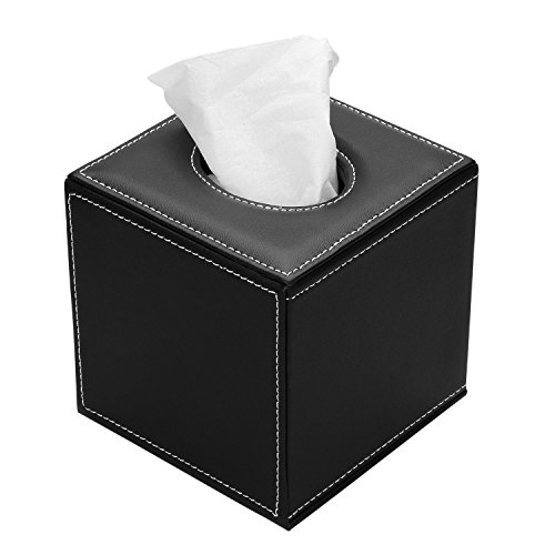 LIKEA PU Leather Roll Kleenex Quilted Tissue Box Holder Cover Napkin Paper Box Case Tray Pumping for Home Office Car Automotive (Black)