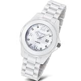 Ladies Diamond Watch, Rougois Pure White Ceramic Ladies Watch with Diamonds