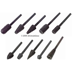 Buy - 10 High Speed Black Carbon Rasp Burr Wood Working Rotary Tool Bits Set for... now!
